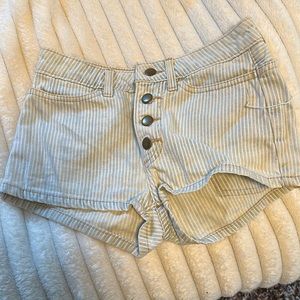 American Apparel Striped Stretch High Waisted Denim Shorts